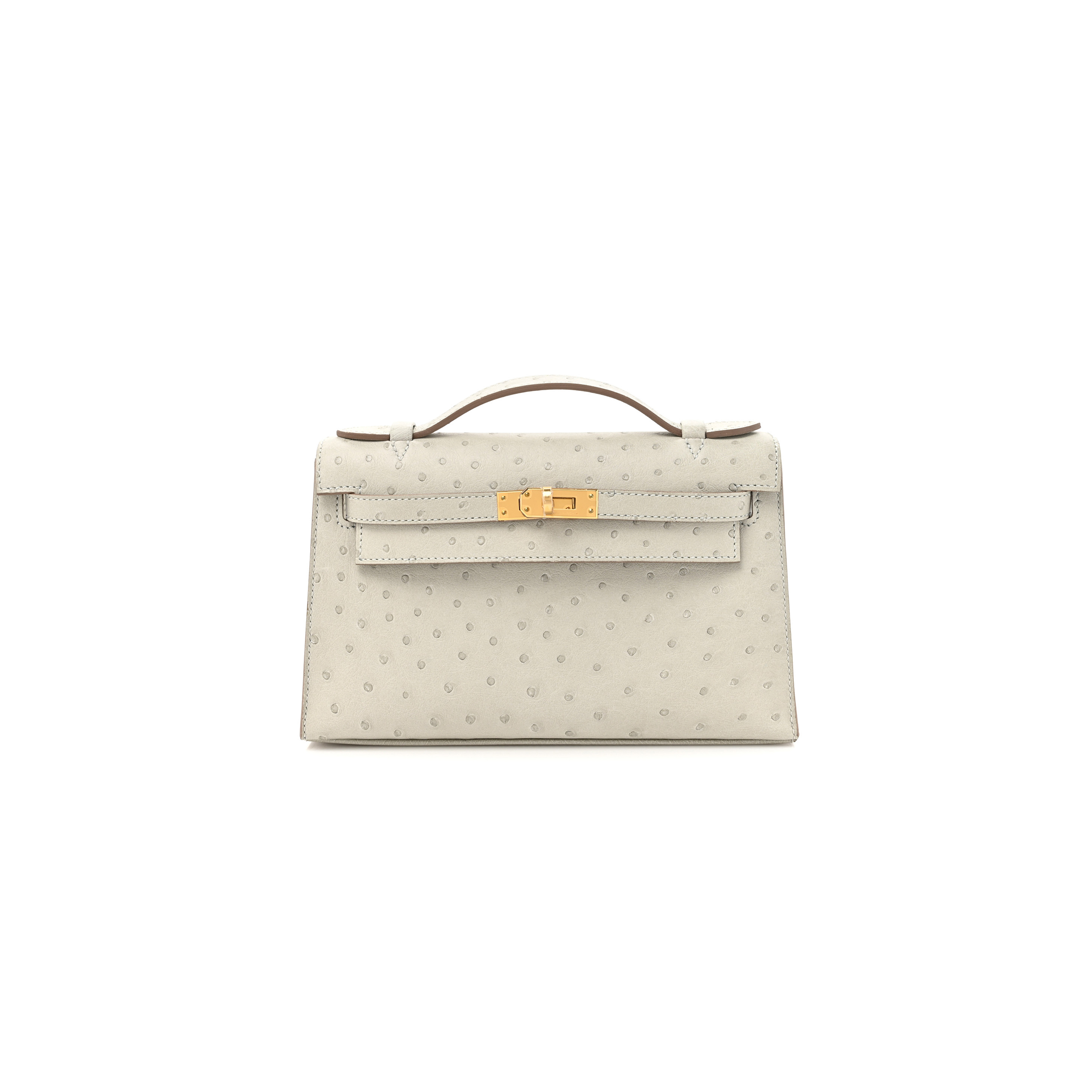 HERMÈS MASTER OSTRICH KELLY POCHETTE CLUTCH GRIS PERLE (22*14*7cm)